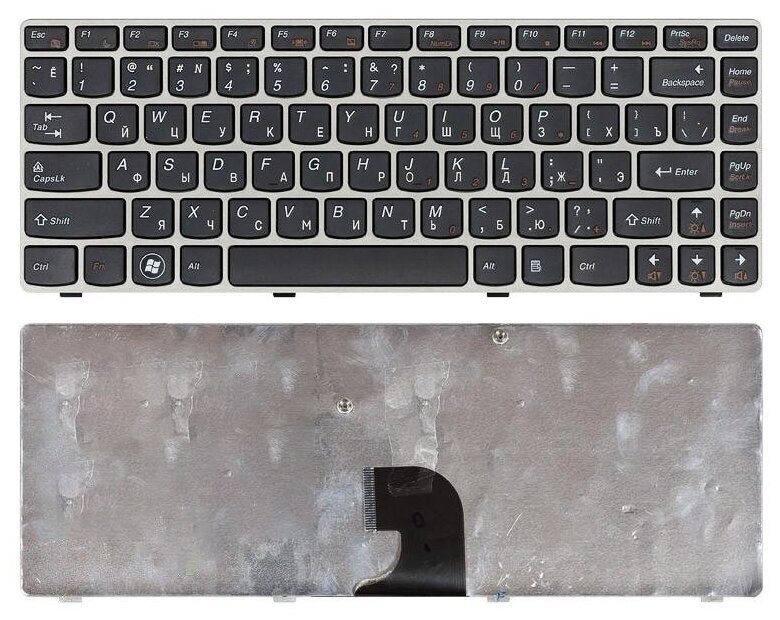 Клавиатура для ноутбука Lenovo IdeaPad Z360 черная с серебристой рамкой