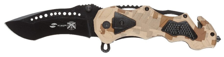 Нож складной Stinger,100 мм (черный), рукоять: алюминий (песочный камуфляж), картонная коробка, FK-014X