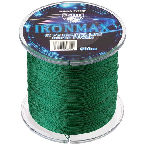 Шнур плетеный / плетенка CONDOR 4X d-0,230 мм, L-500 м, цвет зеленый, разрывная нагрузка 10,50 кг