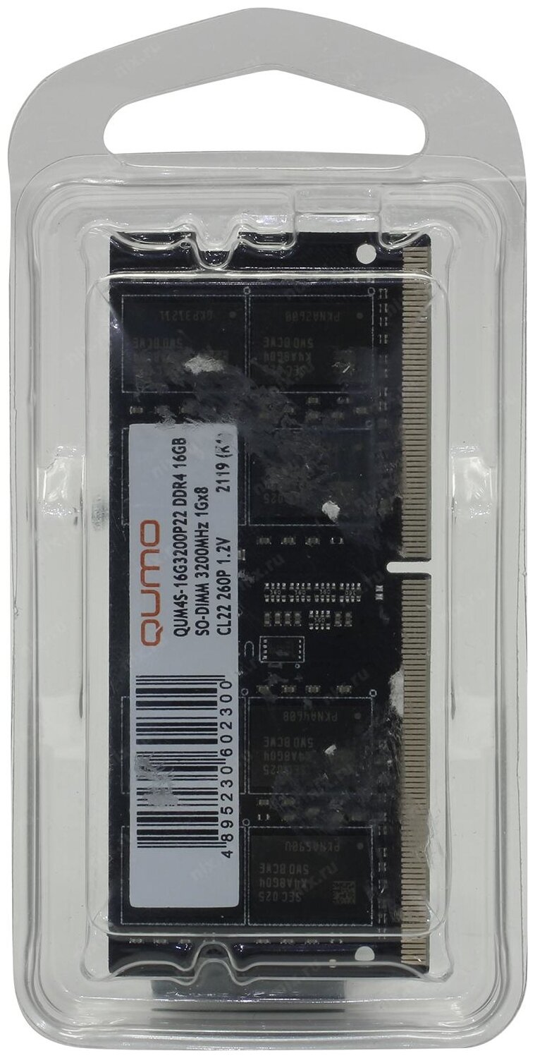 Модуль памяти Qumo SO-DIMM DDR4 16ГБ PC4-25600 3200MHz 1.2V, CL22, QUM4S-16G3200P22 - фото №3