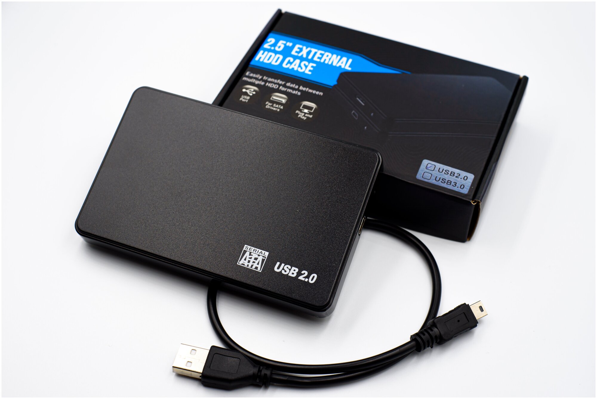 Внешний HDD/SSD бокс (2.5" , USB 2.0 , SATA), внешний корпус для жёсткого диска от ноутбука, переходник жесткого диска