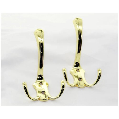 Крючок для одежды металлический AMIX трехрожковый, золото, комплект 2 шт