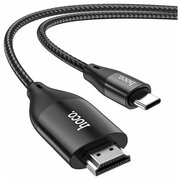 Переходник Hoco UA16 Type-C to HDMI HD on-screen cable, поддержка вывода HD 4K / 30 Гц, plug and play, 2 м, серый металик