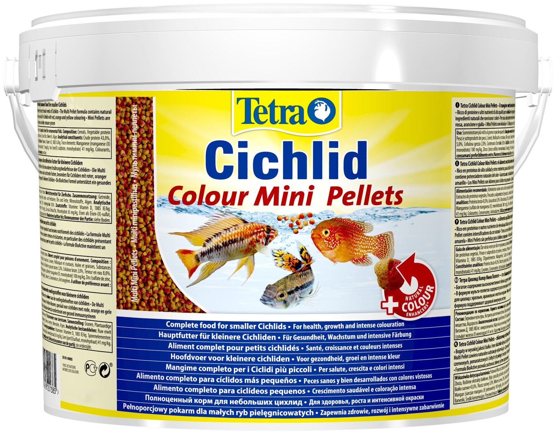 Tetra Cichlid Colour Mini Pellets корм для всех видов цихлид для улучшения окраса (ведро), 10 л - фотография № 1