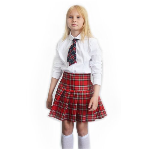 фото Юбка в складку, юбка в клетку красная шотландка, школьная юбка в красную клетку в стиле аниме, юбка для девочки, размер 122-128 bertoldi
