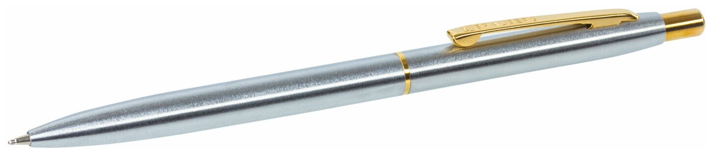 Ручка подарочная шариковая BRAUBERG Brioso, синяя, корпус серебристый с золотистыми деталями, линия письма 0,5 мм, 143463
