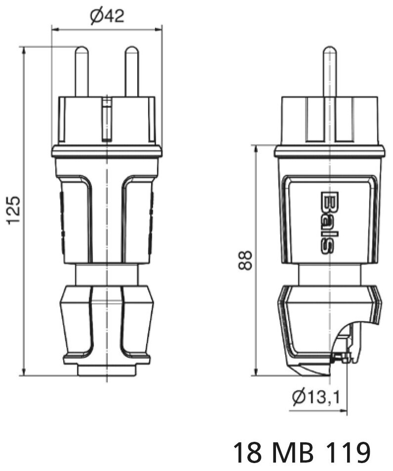 вилка BALS кабельная SCHUKO 16A 3p (2P+E) 250V IP44 черный - фотография № 5