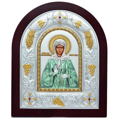 Матрона Московская Святая блаженная. Икона в серебряном окладе с цветной эмалью.
