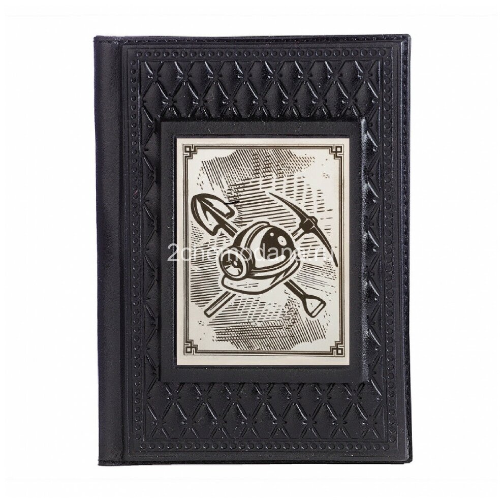 Мужская кожаная обложка для паспорта Makey «Шахтеру-2» с накладкой покрытой никелем 009-13-62-12 черный 