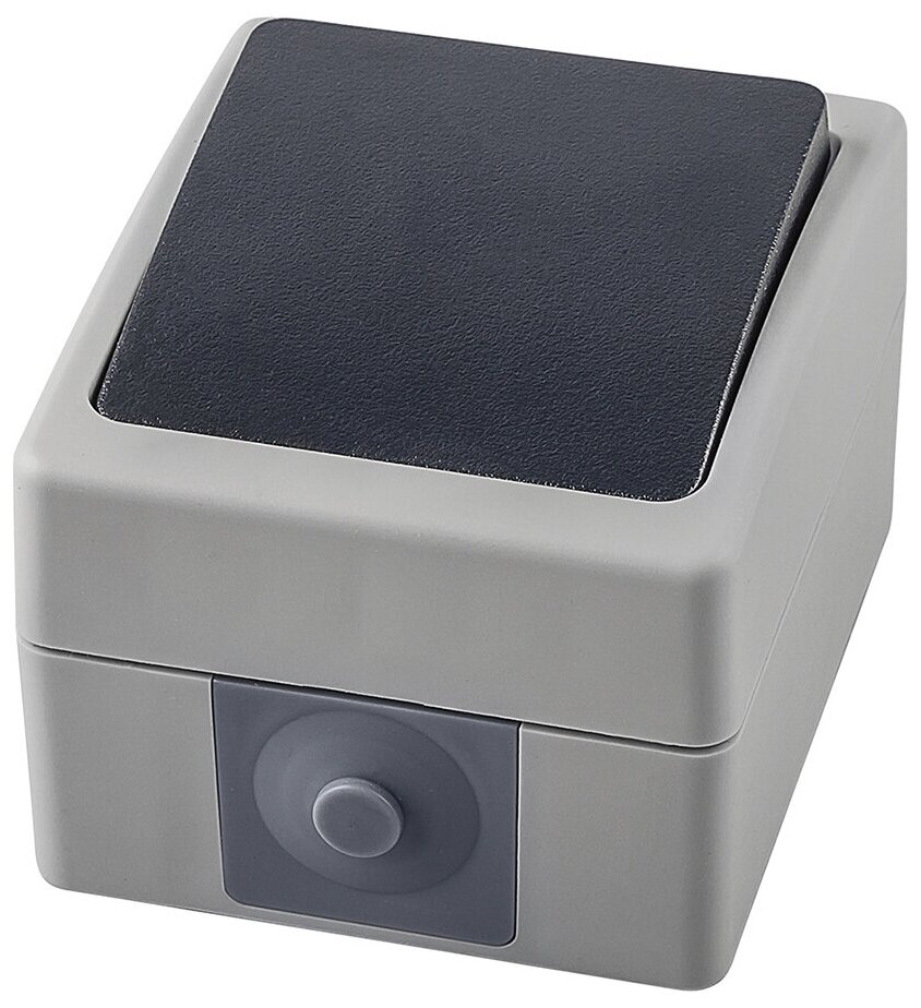 фото Переключатель 10а IP54, одноклавишный STEKKER, PSW10-112-54, открытой установки, 250В, серый/графит, 65х80х55 мм.