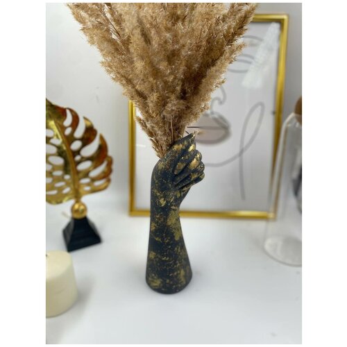 Ваза для цветов в форме руки черное золото (декоративная, для сухоцветов, из гипса, рука), 23 см