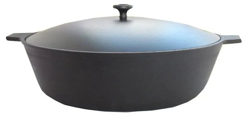 Сковорода Камская Посуда у6061 чугунная 260х60 с двумя ушками с алюминиевой крышкой