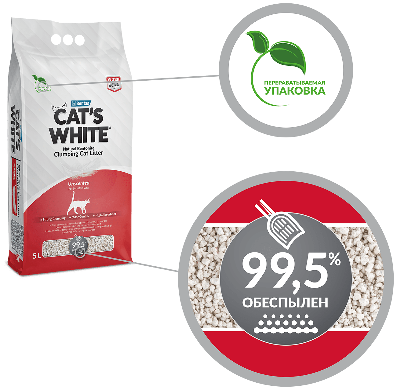 Комкующийся наполнитель Cat's White Natural натуральный без ароматизатора для кошачьего туалета (20л) - фотография № 1