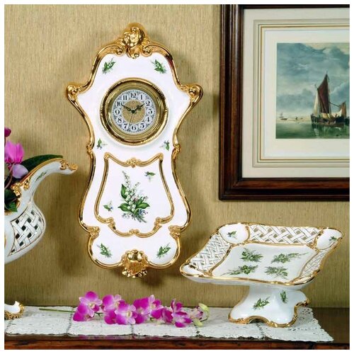 PRIMAVERA Часы настенные 34х12хН63 см, керамика, цвет белый, декор золото