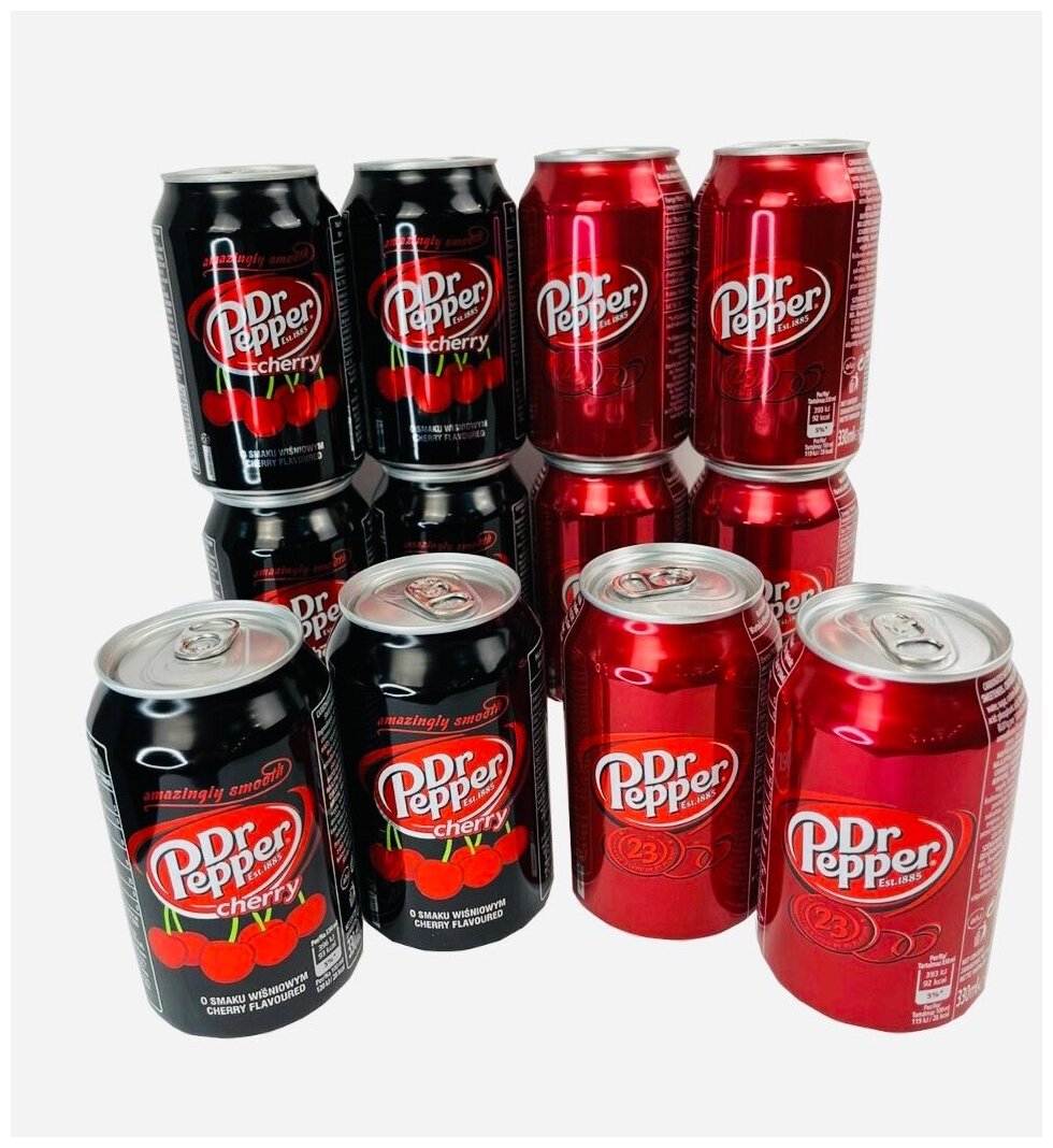 Газированный напиток Dr Pepper набор (6 classic и 6 cherry) 0.33*12 банок - фотография № 2