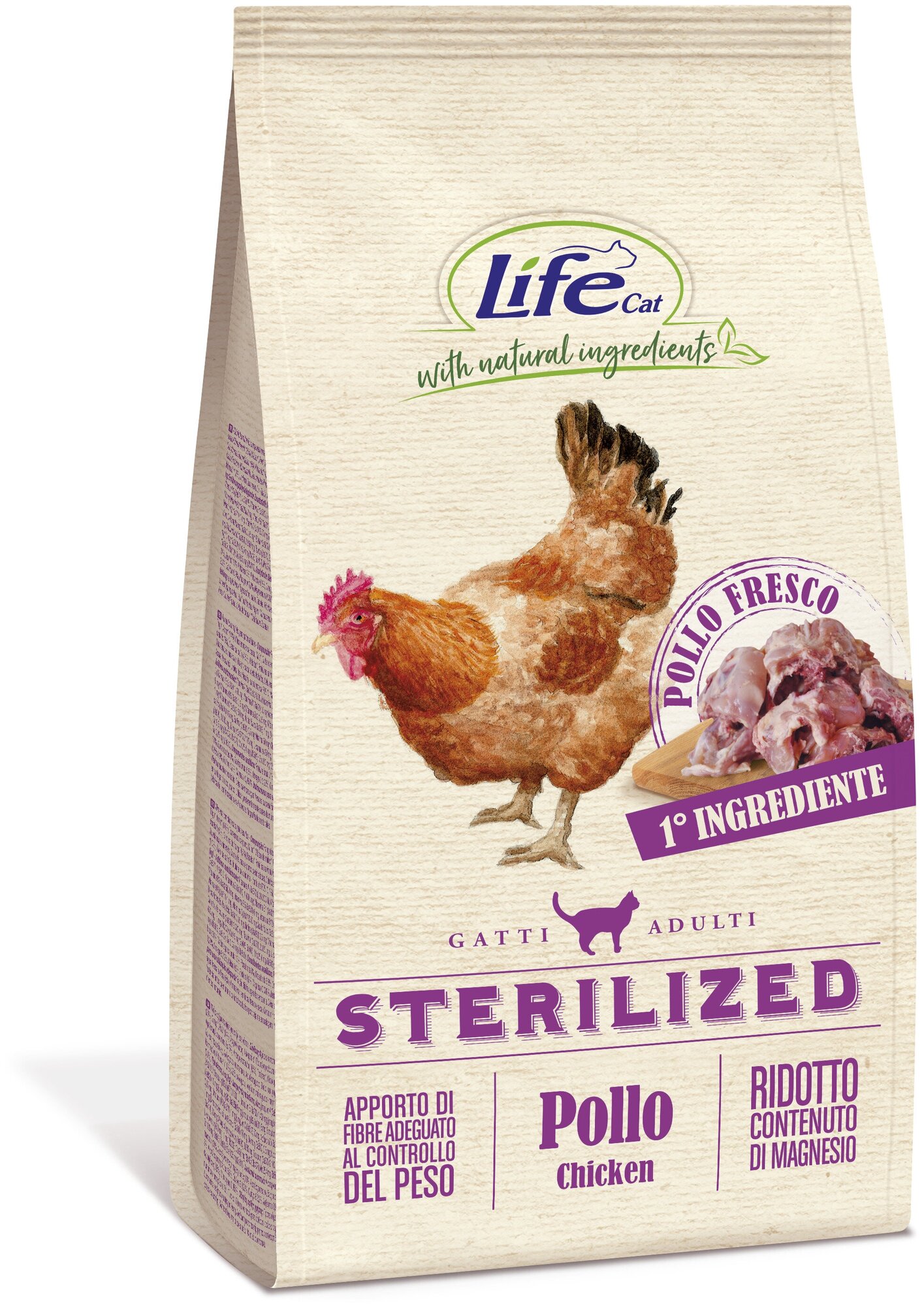 Корм Lifecat Adult Sterilized Chicken 7,5кг для стерилизованных кошек со свежей курицей