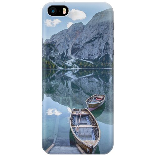Силиконовый чехол на Apple iPhone SE / 5s / 5 / Эпл Айфон 5 / 5с / СЕ с рисунком Горы, озеро, лодка силиконовый чехол на apple iphone se 5s 5 эпл айфон 5 5с се с рисунком озеро и горы