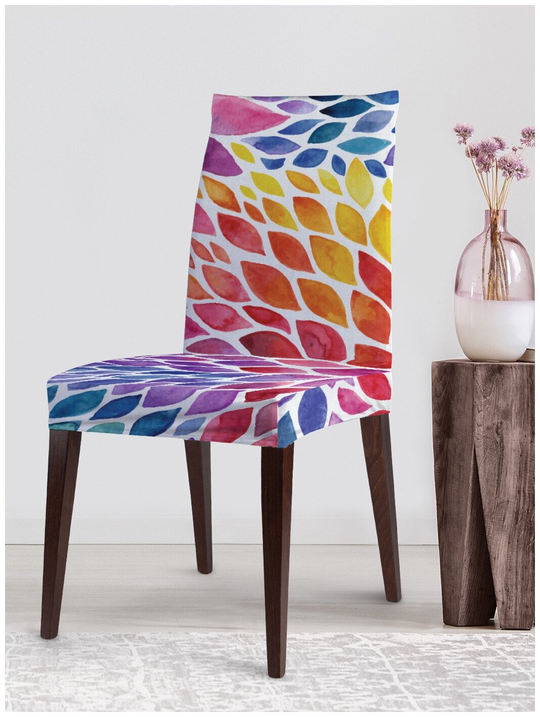 Декоративный чехол на стул JoyArty "Радужное цветение" со спинкой велюровый
