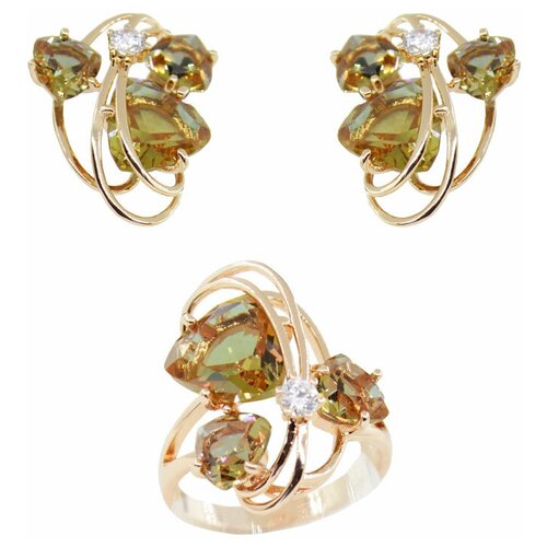 фото Комплект "султан-52", султанит, покрытие под золото, размеры кольца: 17, 18, 19, 20 агат