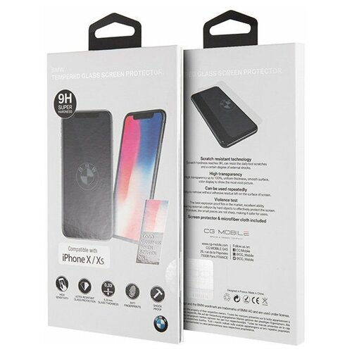 Защитное стекло BMW для iPhone X, XS, Silver logo