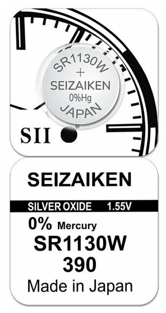 Батарейка SEIZAIKEN 390 (SR1130SW) Silver Oxide 155V (1 )