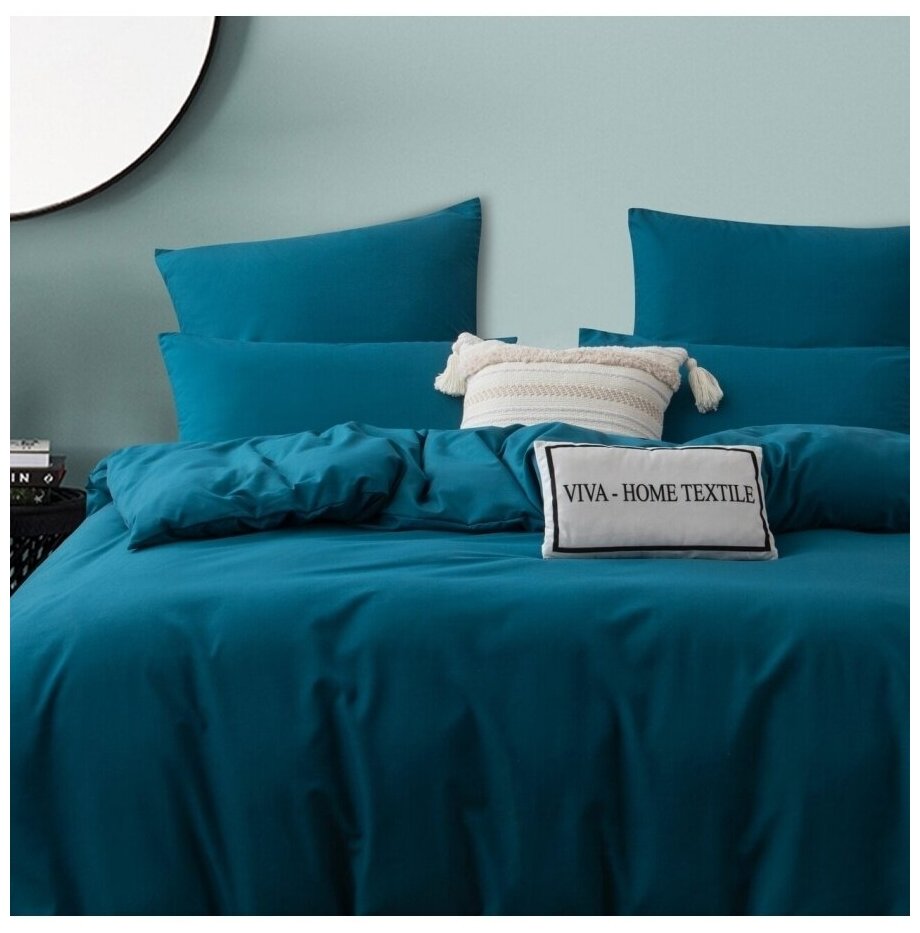 Комплект постельного белья Ситрейд однотонный CS0, евростандарт, хлопок, лазурно-синий - фотография № 15
