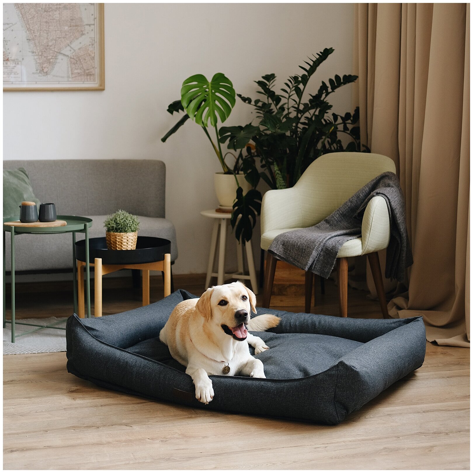 Сменный чехол лежанки для животных PET BED Рогожка, размер XL 120х90 см, темно-серый - фотография № 2