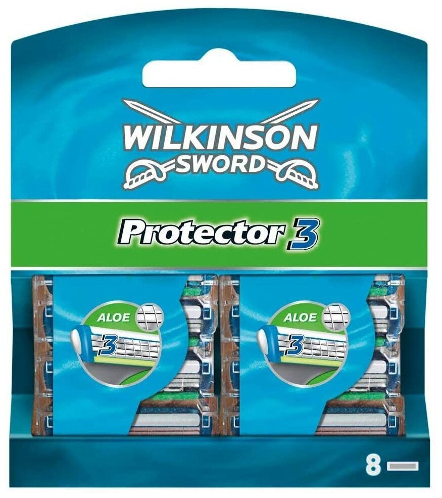 Wilkinson Sword Protector 3 / SCHICK / Сменные кассеты для станка Protector ( 8 шт)