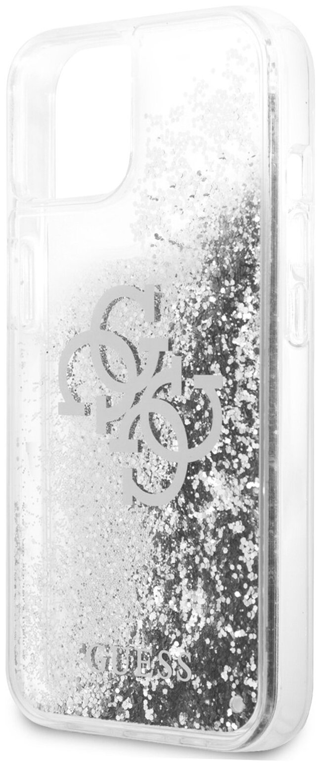Guess для iPhone 13 чехол Liquid Glitter 4G Big logo Hard Silver