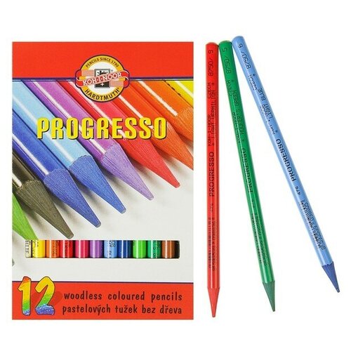 Карандаши художественные 12 цветов, Koh-I-Noor PROGRESSO 8756, цветные, цельнографитные, в картонной коробке