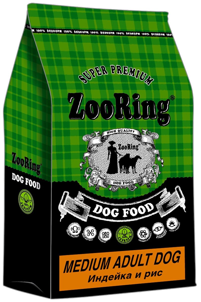 Сухой корм для собак ZOORING MEDIUM ADULT DOG индейка И РИС 2 кг сухой корм для молодых и взрослых собак всех пород подходит для собак со светлым окрасом шерсти
