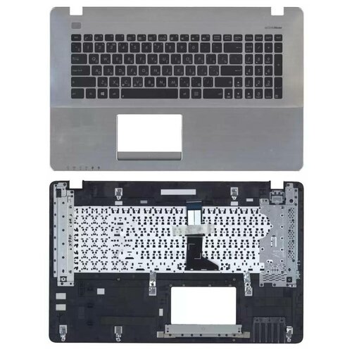 Клавиатура keyboard 0KN0-PM1RU13 для ноутбука Asus X750VB X750JA X750JB X750JN X750LB X750LN X750LD X751LN черная топ-панель серебристая 5118₽