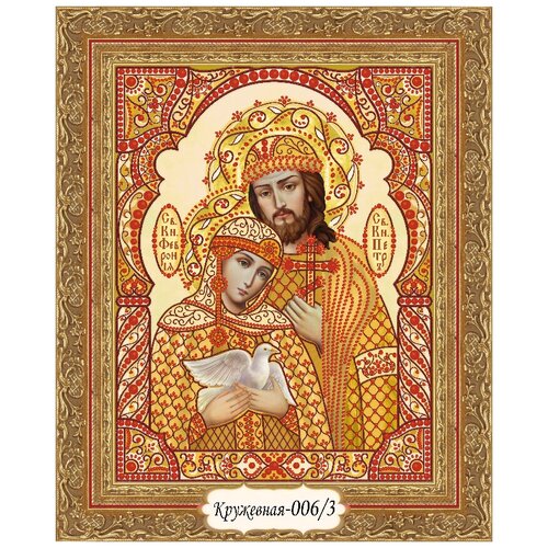 Набор для вышивания бисером в кружевной технике, икона Пётр и Феврония