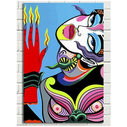 Картина по номерам Девушка гейша (красочная абстракция , яркая, Азия, Япония) - 8306 В 60x40