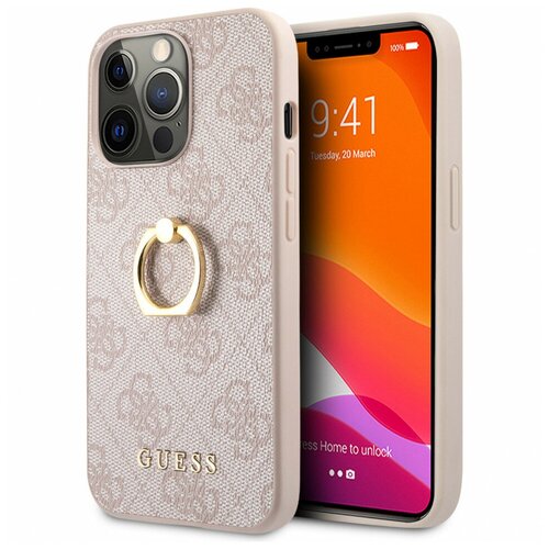 Чехол Guess PU 4G + Ring Hard для iPhone 13 Pro Max, цвет Розовый (GUHCP13X4GMRPI)