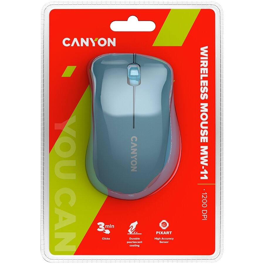 Мышь Canyon 2.4 GHz Wireless mouse , with 3 buttons, DPI 1200, Battery: AAA*2pcs , Blue67*109*38mm 0.063kg