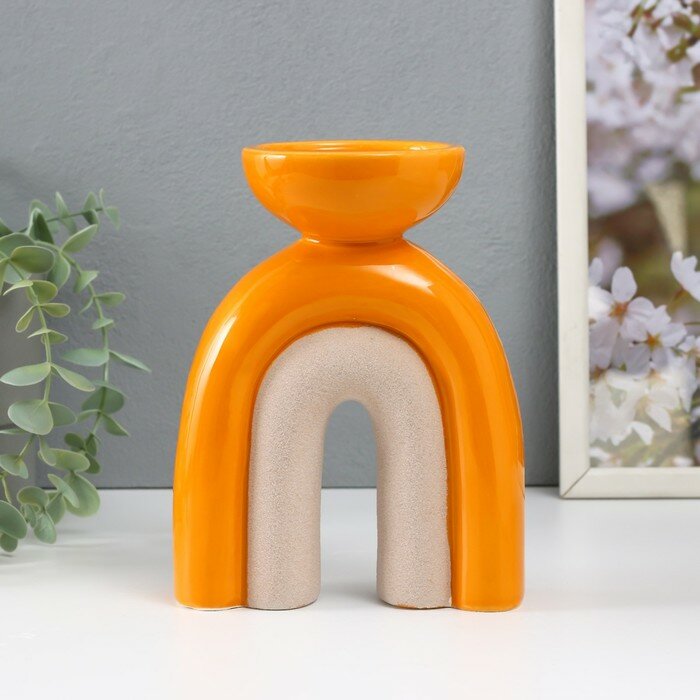 Подсвечник керамика на 1 свечу "Медуза" песочно-оранжевый 13,5х8,7х18 см (комплект из 2 шт)