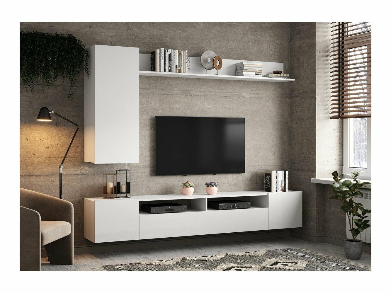 фото Стенка ТВ Соло-16 МДФ (Белый / Белый глянец)