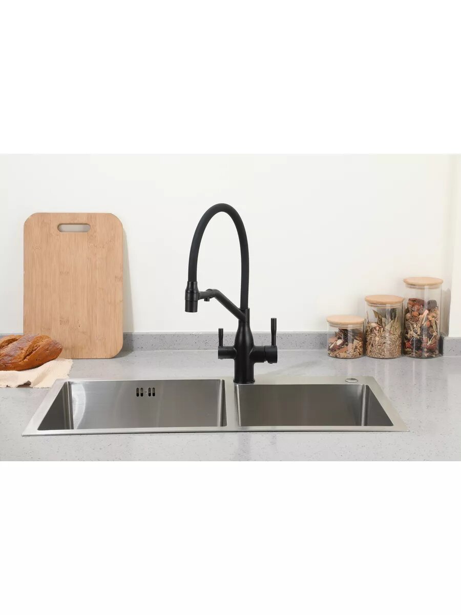 Смеситель для кухни F4397-6, с переключателем на фильтр, поворотный излив, черный