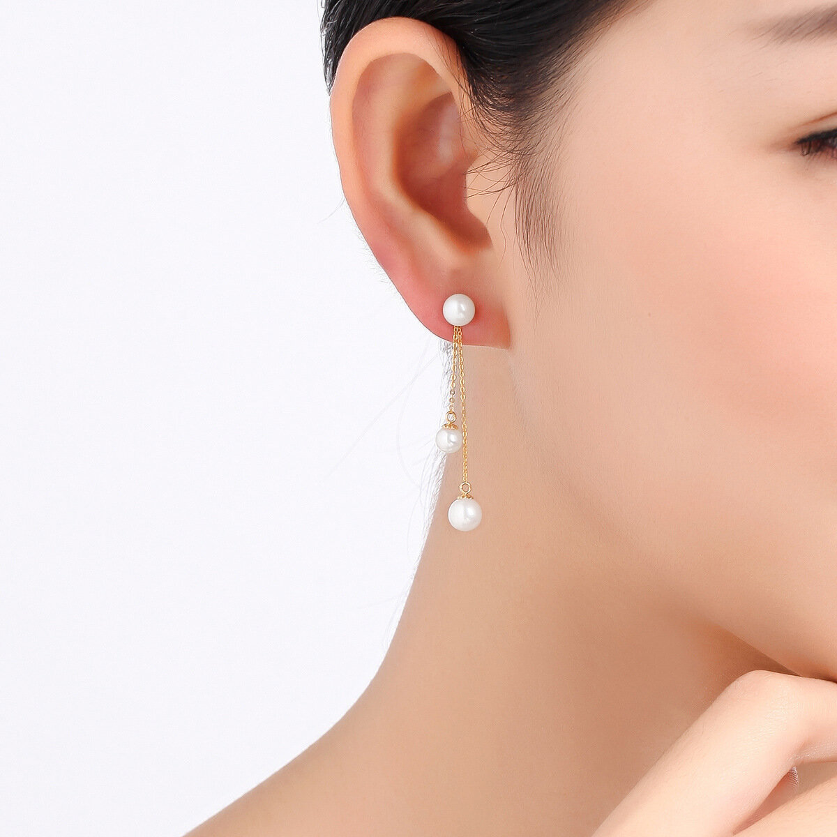 Серьги цепочки, с подвесками, жемчуг имитация, размер 40 мм, золотой — фото 1