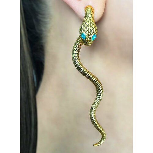 фото Серьги starfallshop, славянский оберег, swarovski zirconia, фианит, размер 77 мм, изумрудный в золоте