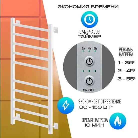 Полотенцесушитель электрический Ника Step 1 100/50, матовый белый RAL9016 - фото №5