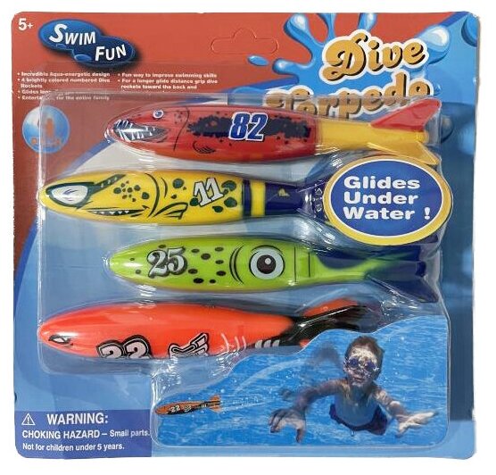 Тонущие (подводные) игрушки для бассейна Рыбки Торпеды (4шт) для ныряния и обучения плаванию