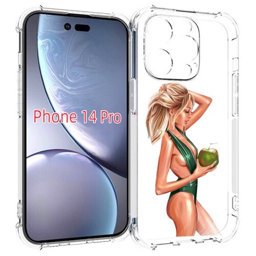 Чехол MyPads девушка-с-кокосом-в-зеленом-купальнике женский для iPhone 14 Pro задняя-панель-накладка-бампер
