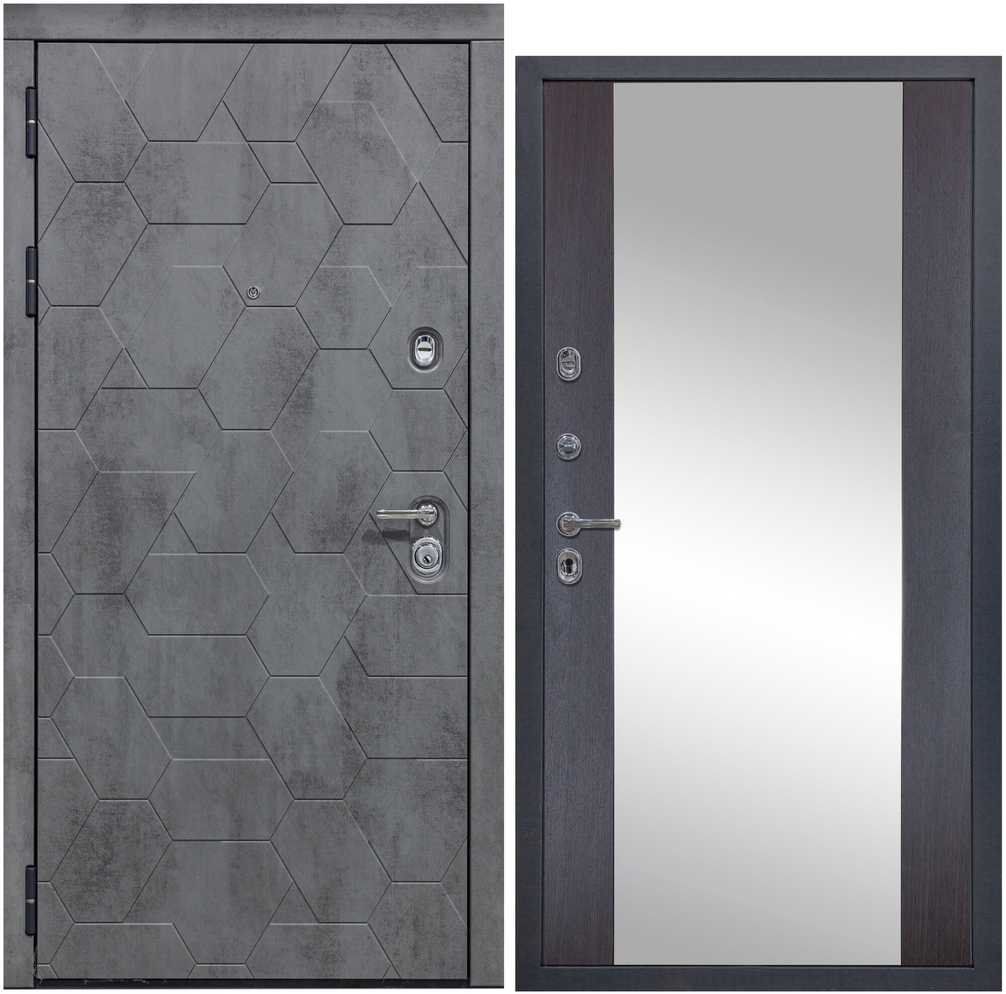 Дверь входная металлическая DIVA 51 Зеркало 2050x960 Левая Бетон Темный - Д15 Венге, тепло-шумоизоляция, антикоррозийная защита для квартиры