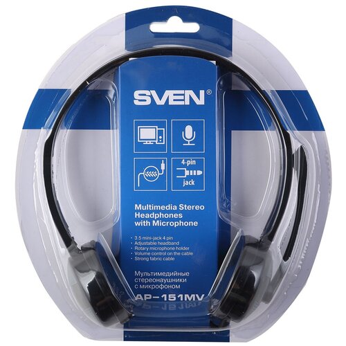Наушники с микрофоном Sven AP-151MV кабель 12м черные - 1 шт 98700₽