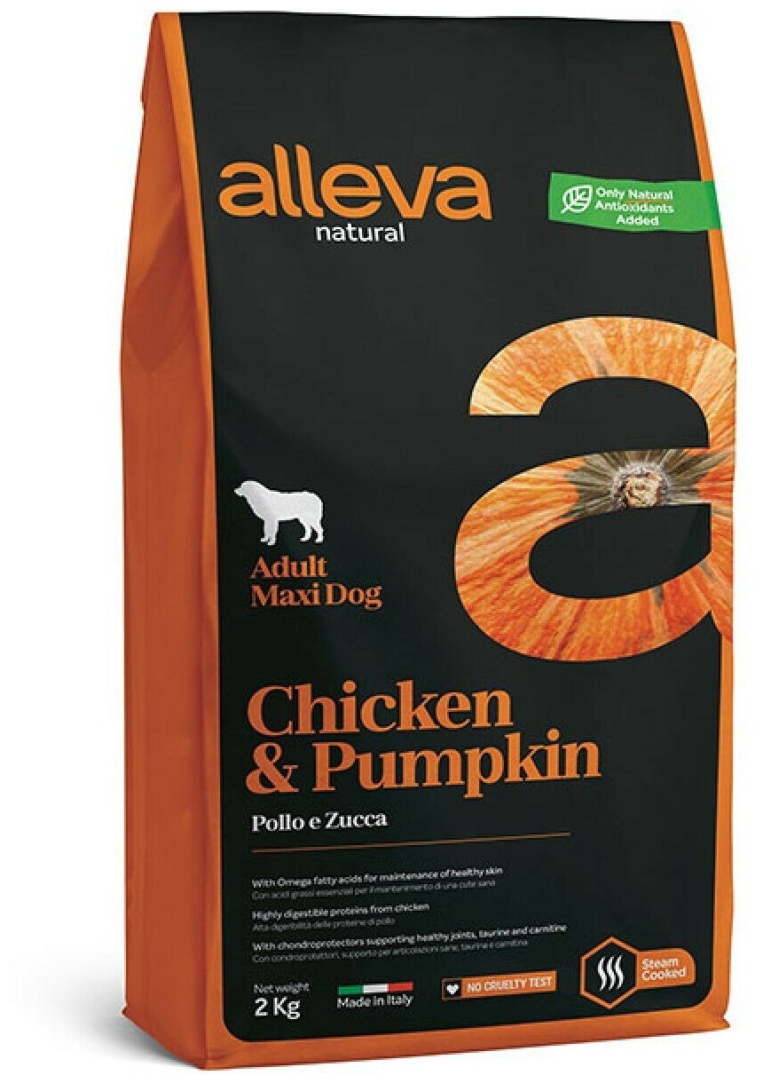 Alleva Natural Dog для взрослых собак с курицей и тыквой, Adult Chicken & Pumpkin Medium 2 кг