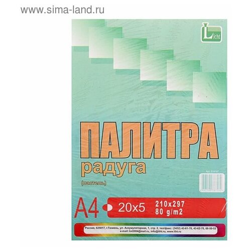 Бумага цветная А4, 100 листов Палитра радуга Пастель, 5 цветов, 80 г/м² бумага цветная а4 100 листов палитра радуга пастель 5 цветов 80 г м²