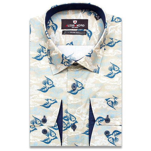Рубашка Alessandro Milano 3001-63м цвет бежевый размер 52 RU / XL (43-44 cm.) бежевого цвета
