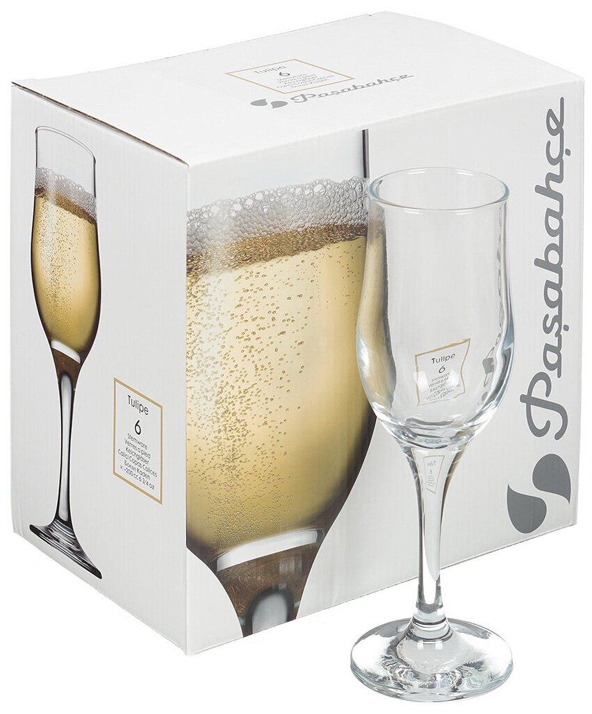 Бокал для шампанского, 200 мл, стекло, 6 шт, Pasabahce, Tulipe, 44160B